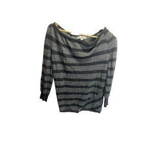 Loft Top Womens XS Gray Black Striped Sheer Lightweight Pullover Blouse Long Sle
